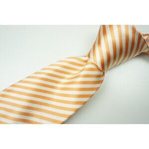 Kiton Peach Ivory White Striped Sateen Silk Seven Fold Silk Tie Made Italy NEW